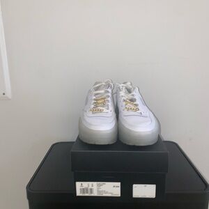 White Platform Sneakers with Gold Eyelet Details